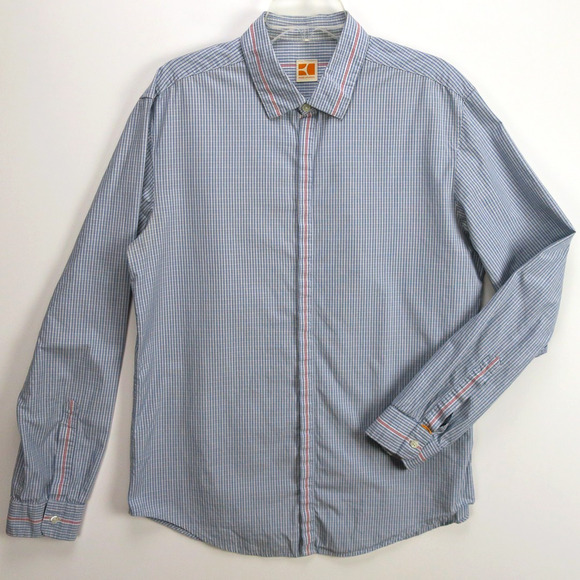 Hugo Boss Plaid Hidden Placket Shirt Men's XL Blue Cotton Button-Up Smart Casual - Picture 1 of 13